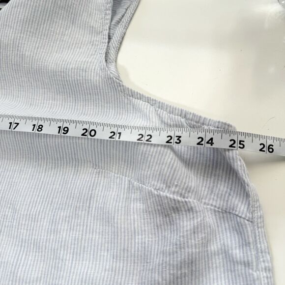 TAHARI Dress 2X 100% Linen Pinstripes Sleeveless Shift Mini Popover White Blue - Picture 9 of 11